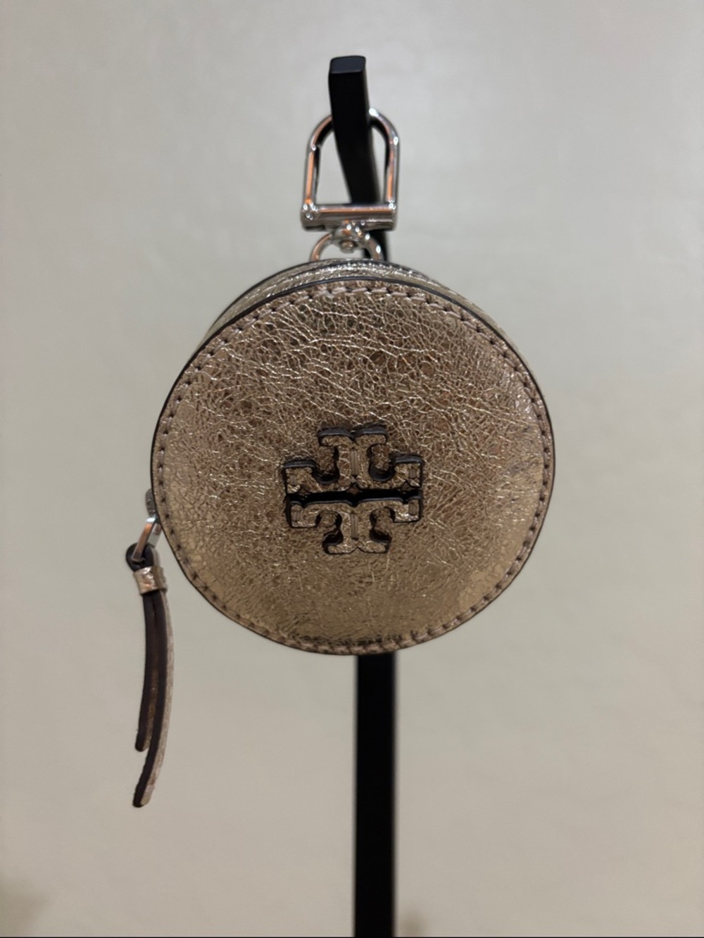 Tory Burch Metallic Champagne Round Coin Case